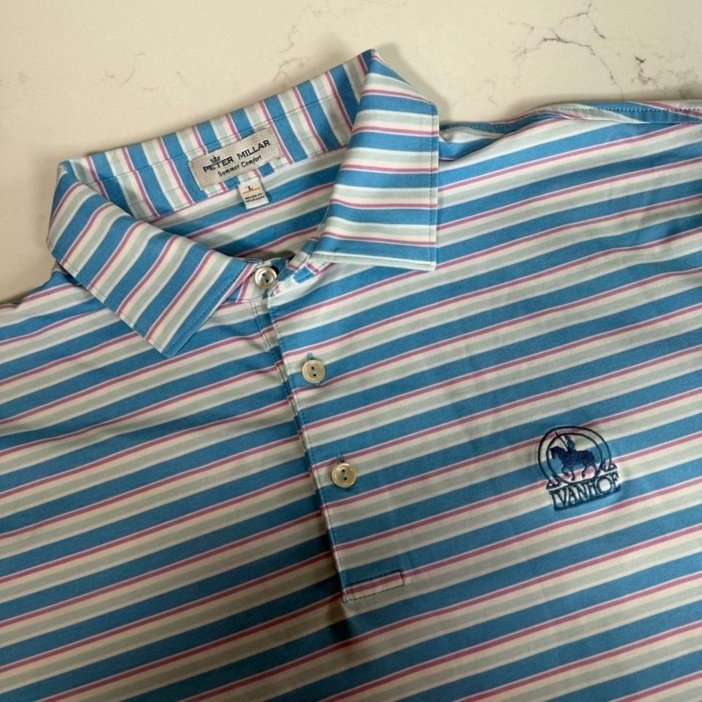 Peter Millar Summer Comfort Men's Polo Shirt Large Striped Ivanhoe Golf